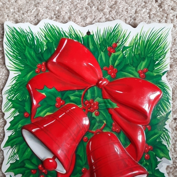 Vintage 60s Princess Sculpted Christmas Decorations red bells plastic wall decor - Picture 2 of 8